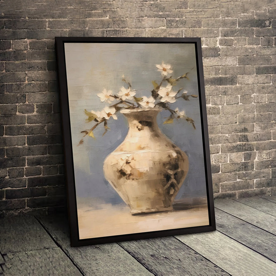 Still Life Floral Canvas Print | Impressionist White Flowers in Vase | Premium 1.25-Inch Gallery Wrap | Elegant Home Decor Art Gift