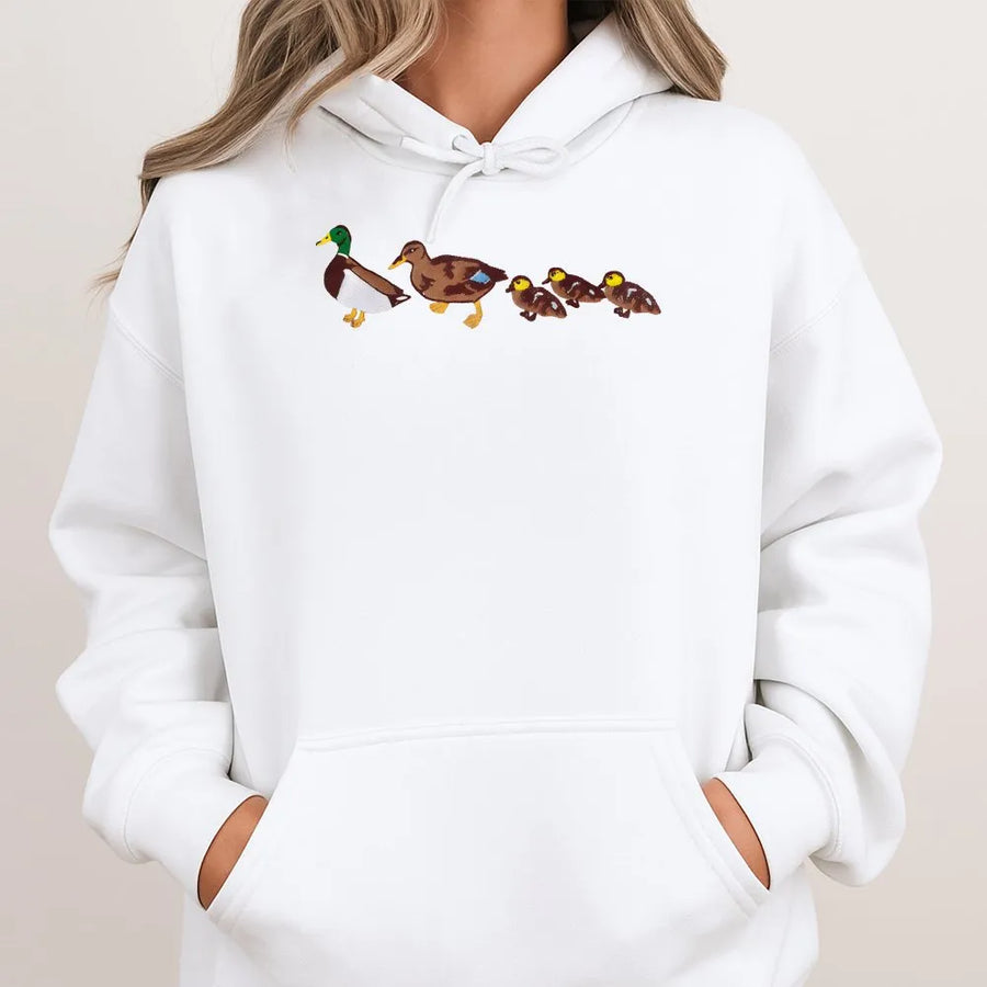 Mallard Duck Hoodie | Duck Family Walking in a Row Graphic | Premium 100% Cotton | Nature Lover Gift for Men & Women
