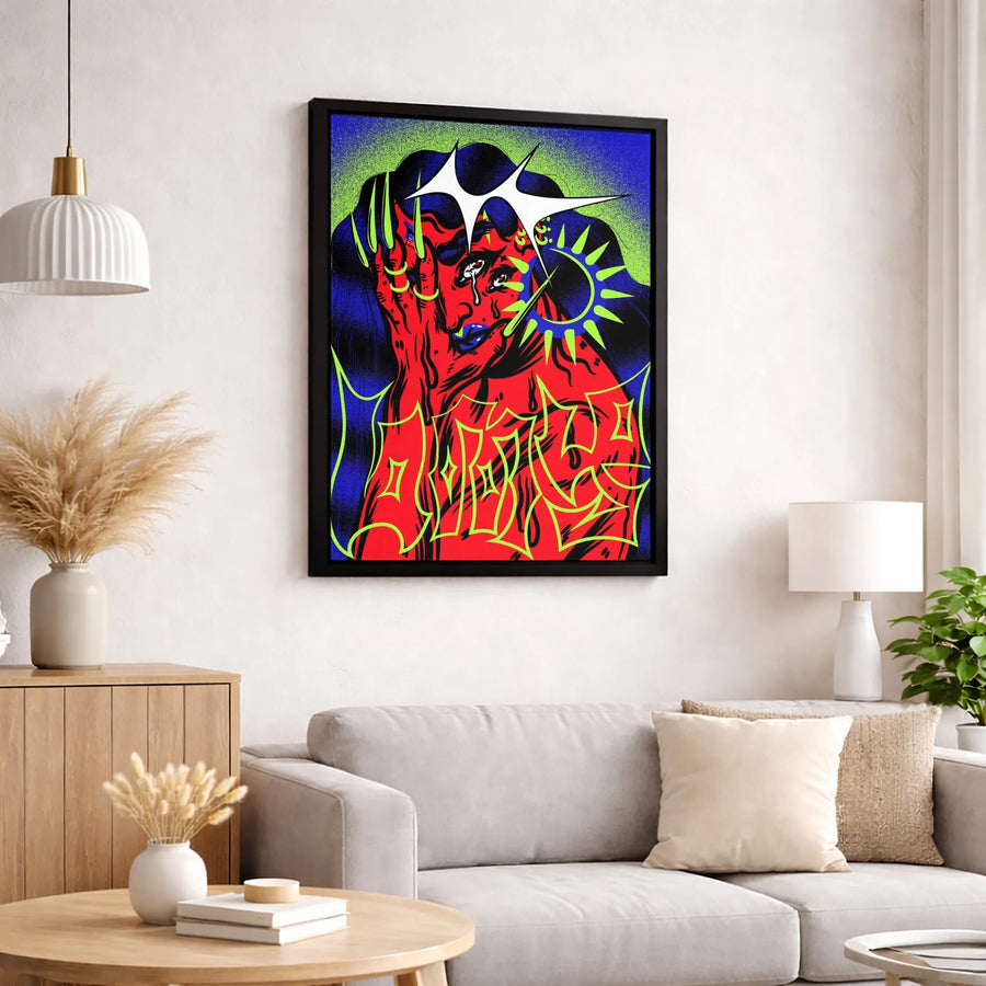 Psychedelic Gothic Wall Art | Crying Red Woman Surreal Portrait | Premium Gallery Canvas | Edgy Bedroom Decor for Alternative Aesthetics