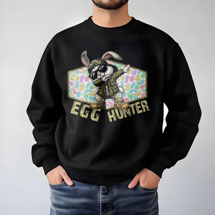 Easter Egg Hunter Sweatshirt | Camo Bunny Rabbit Graphic | Premium Cotton Blend | Funny Holiday Gift for Men and Women