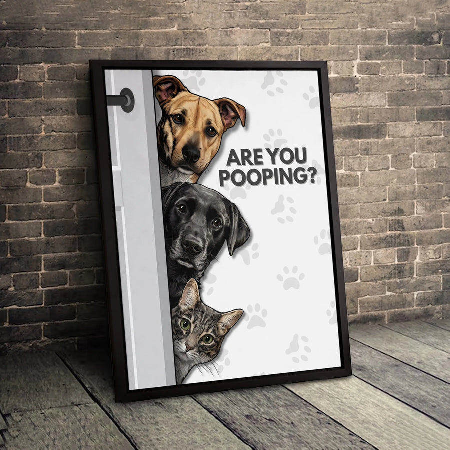 Are You Pooping? Bathroom Wall Art | Funny Peeking Dog and Cat Canvas Print | 1.25 Inch Gallery Wrap | Humorous Home Decor Gift