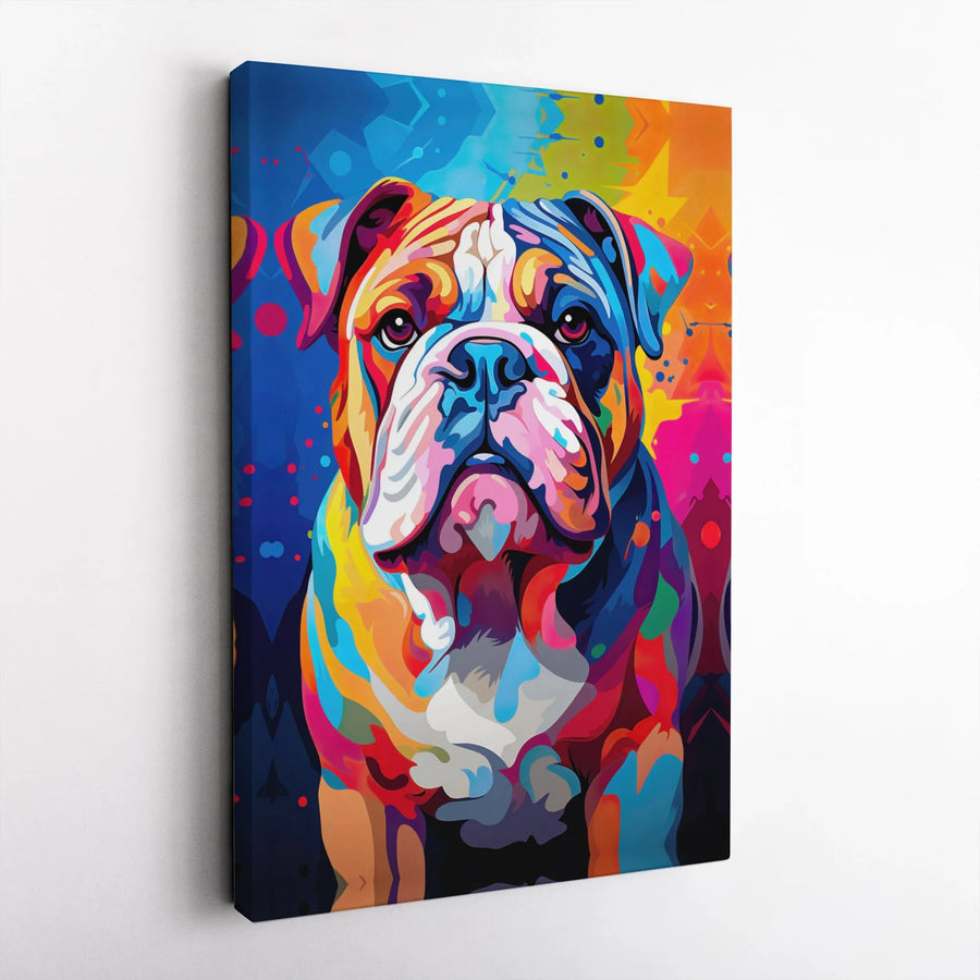 English Bulldog Canvas Wall Art | Colorful Abstract Pop Art Print | Gallery Quality 1.25 Inch Thick Wrap | Modern Pet Lover Gift