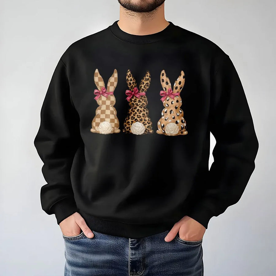 Leopard Bunny Easter Shirt | Cute Rabbit Graphic Tee with Leopard & Checkered Print | Soft Cotton Top | Happy Easter Gift for Women