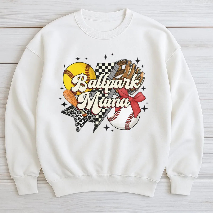 Ballpark Mama Sweatshirt | Baseball Softball Mom Graphic Design | Premium Cotton Blend | Gift For Game Day Sports Fan
