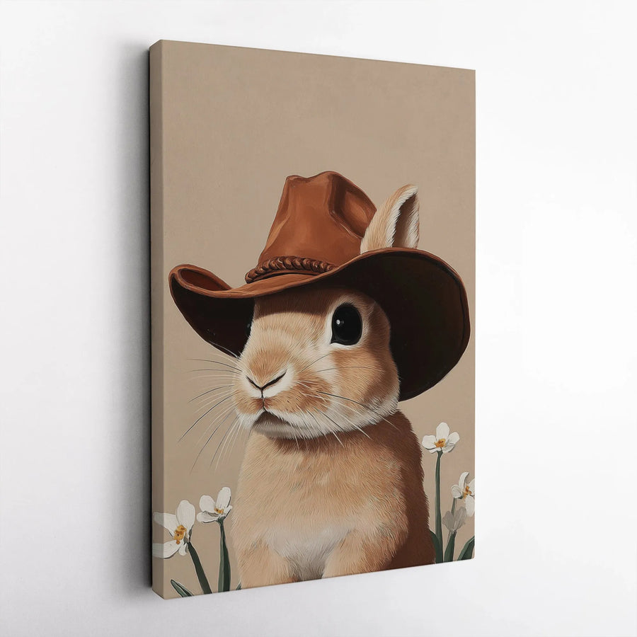 Cowboy Bunny Canvas Print | Cute Rabbit in a Hat Wall Art | Premium 1.25" Thick Canvas | Western Nursery Decor & Farmhouse Gift for Kids