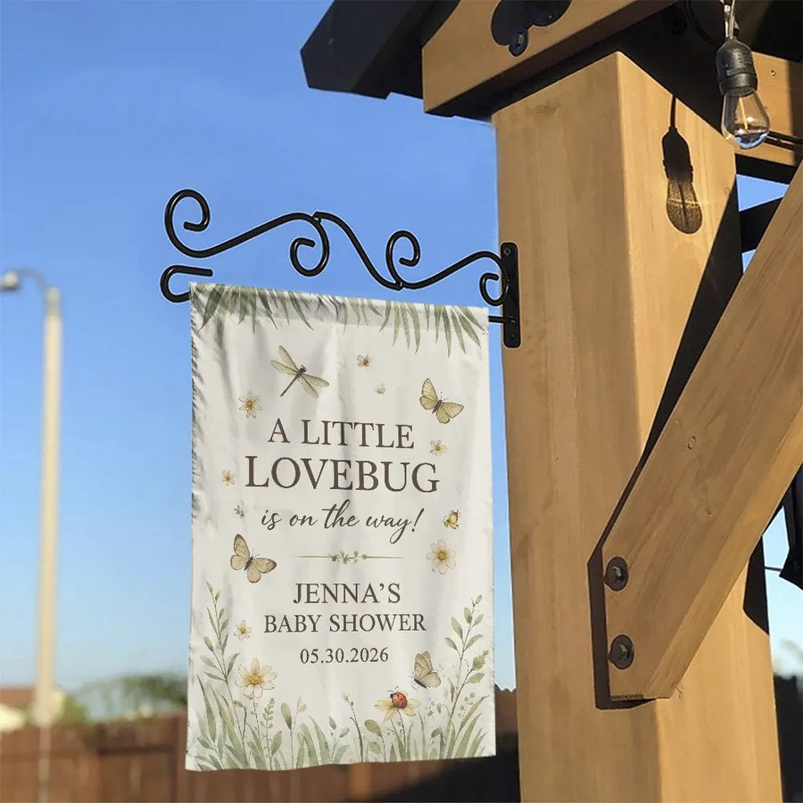 Lovebug Baby Shower Garden Flag | Watercolor Botanical Welcome Sign | Premium Double Sided Polyester | Outdoor Party Decoration Gift for Parents to Be