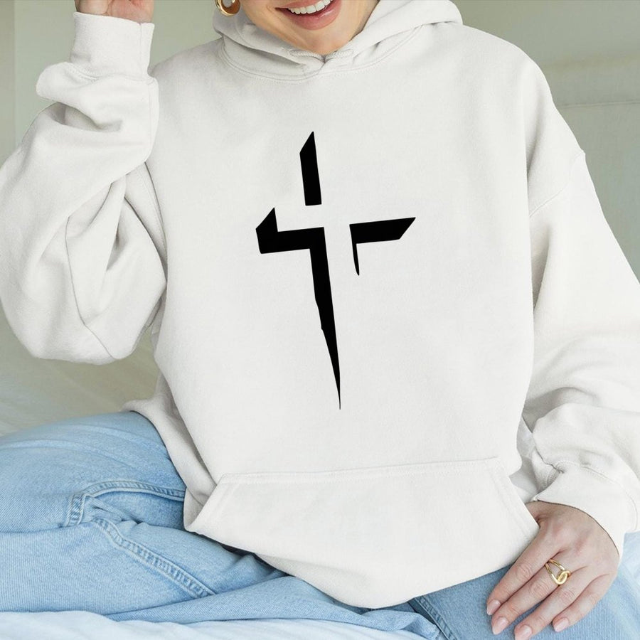 Abstract Cross Hoodie | Minimalist Christian Faith Graphic | Premium Cotton-Poly Blend | Religious Gift for Men and Women