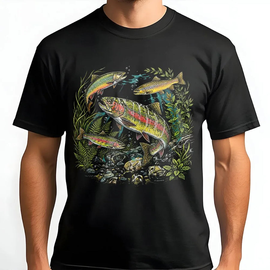 Rainbow Trout T-Shirt | Vintage 90s River Wildlife Graphic | Cozy Crewneck Pullover | Gift for Angler, Fly Fishing Apparel