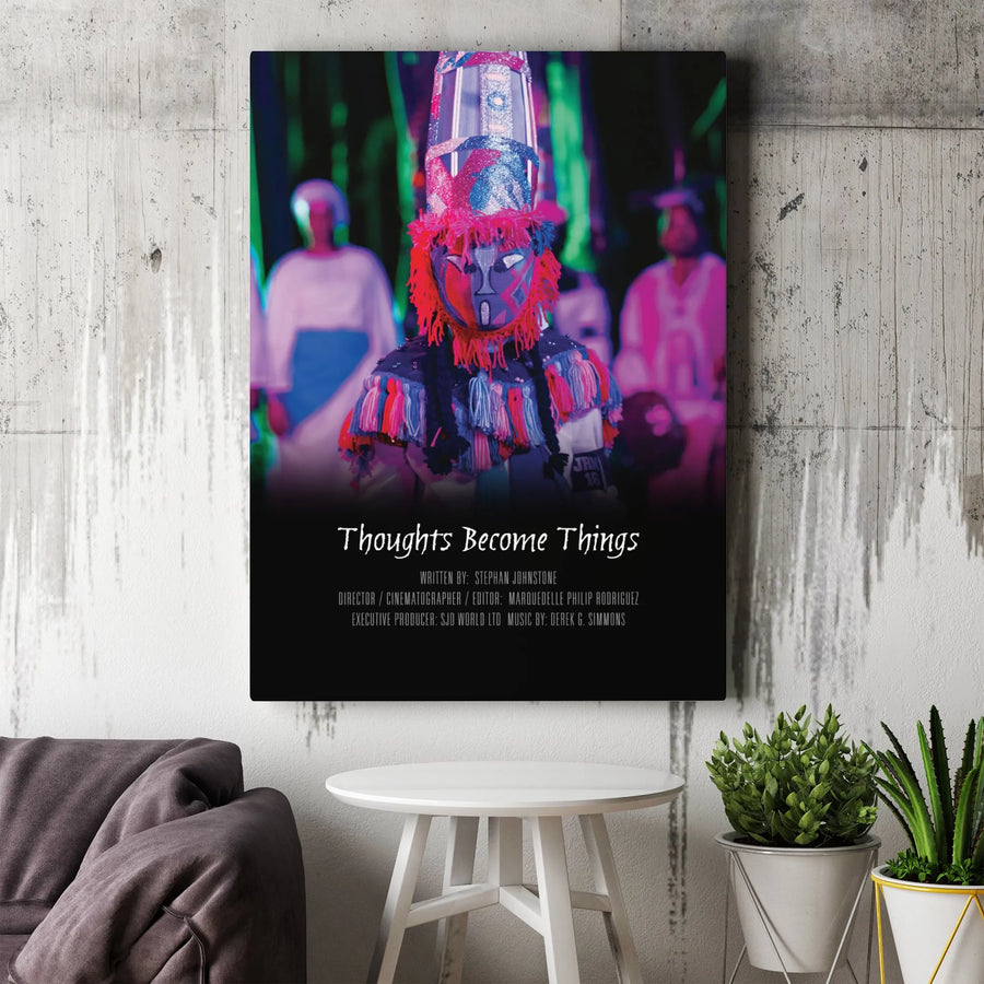 Thoughts Become Things Canvas | Ceremonial Mask Wall Art | Premium Gallery Wrap Print | Inspirational Home Decor For Culture Enthusiasts