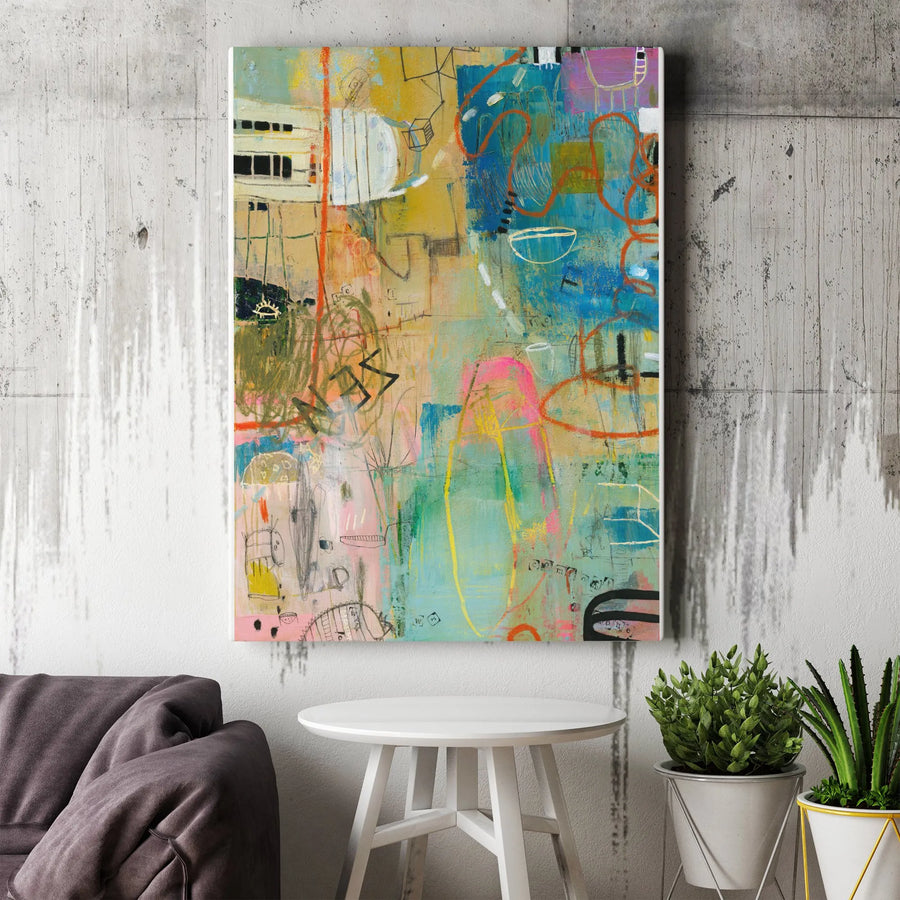 Modern Abstract Canvas Wall Art | Colorful Street Art Style Painting | Premium Fade-Resistant Print | Large Eclectic Home Decor Gift