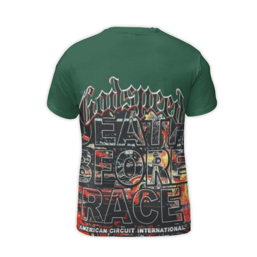 Godspeed Death Before Race T-Shirt | Skull Racing Driver Graphic Print | Premium Polyester Blend | Edgy Motorsport Gift for Car Enthusiasts