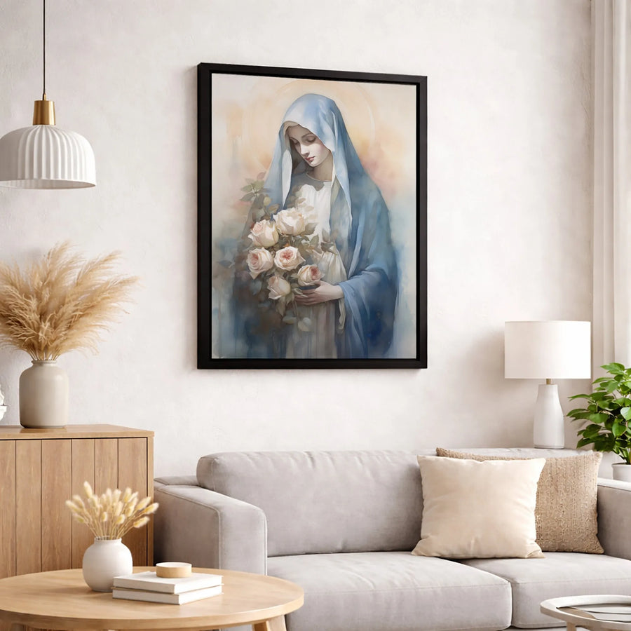 Virgin Mary Wall Art | Watercolor Religious Canvas Print | Premium Gallery Wrapped Decor | Christian Home Gift for Mother