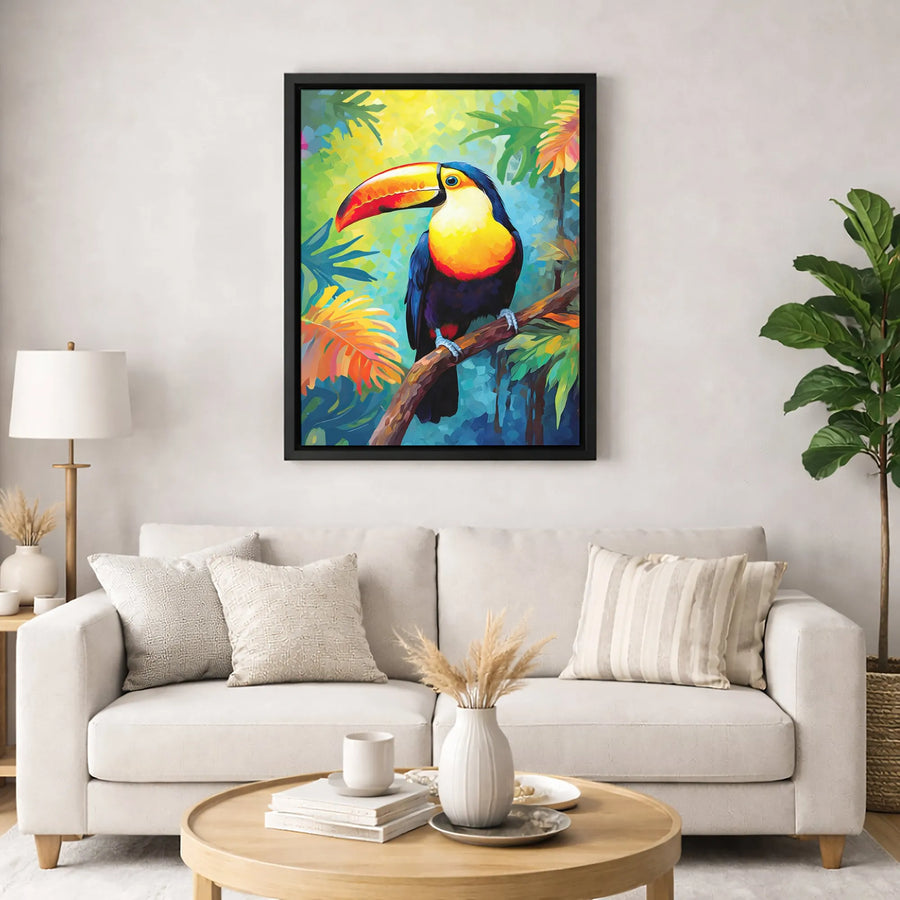 Tropical Toucan Wall Art Canvas | Vibrant Jungle Bird Painting | Premium Fade-Resistant Print | Colorful Home Decor Gift for Nature Lovers