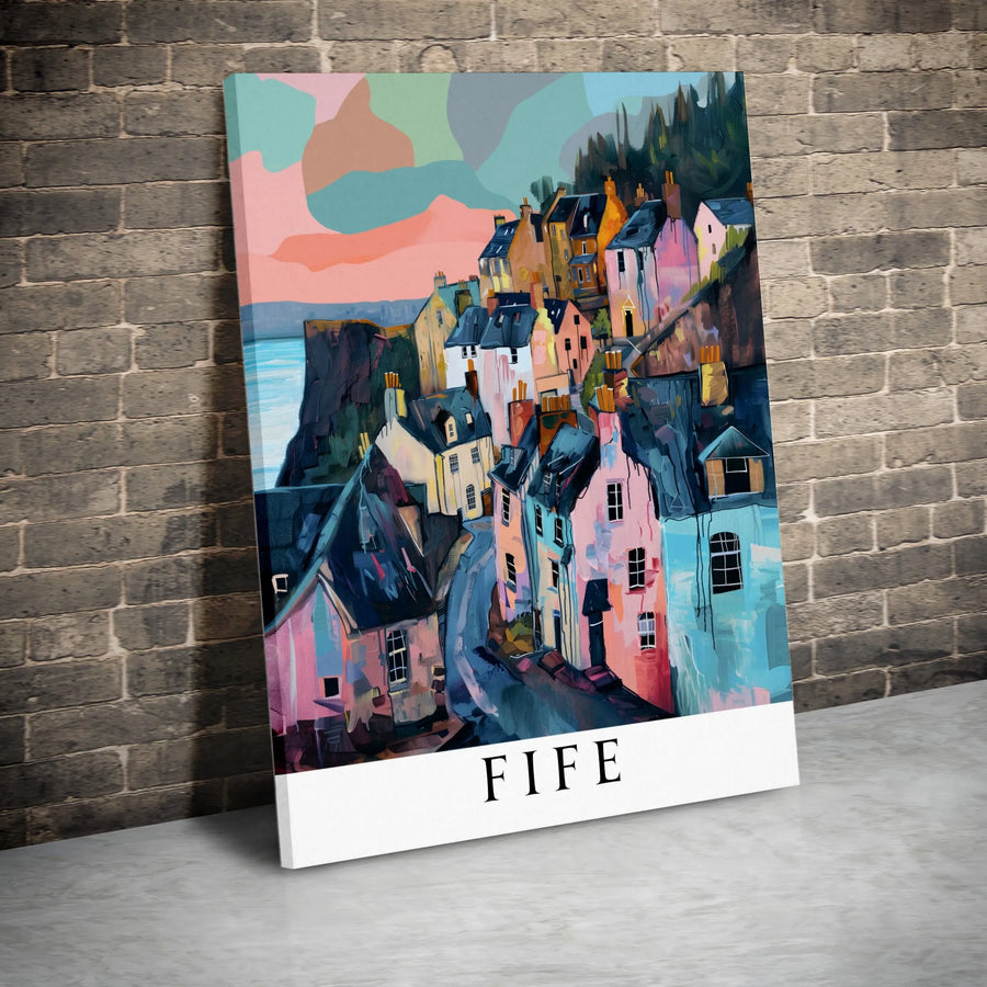 Fife Scotland Canvas Print | Colorful Coastal Village Painting | Premium Gallery Wrapped Wall Art | Scotland Travel Souvenir Gift for Home Decor