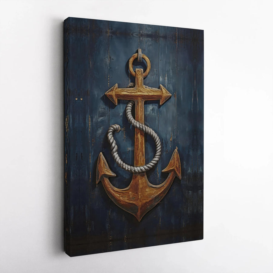 Nautical Anchor Canvas Wall Art | Rustic Wooden Design with Rope | Premium Fade-Resistant Print | Coastal Beach House Decor Gift