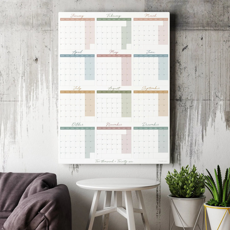 2026 Yearly Calendar Canvas Print | Minimalist Color Block Wall Art | Premium Gallery Wrapped Canvas | Office Decor & Organizational Gift