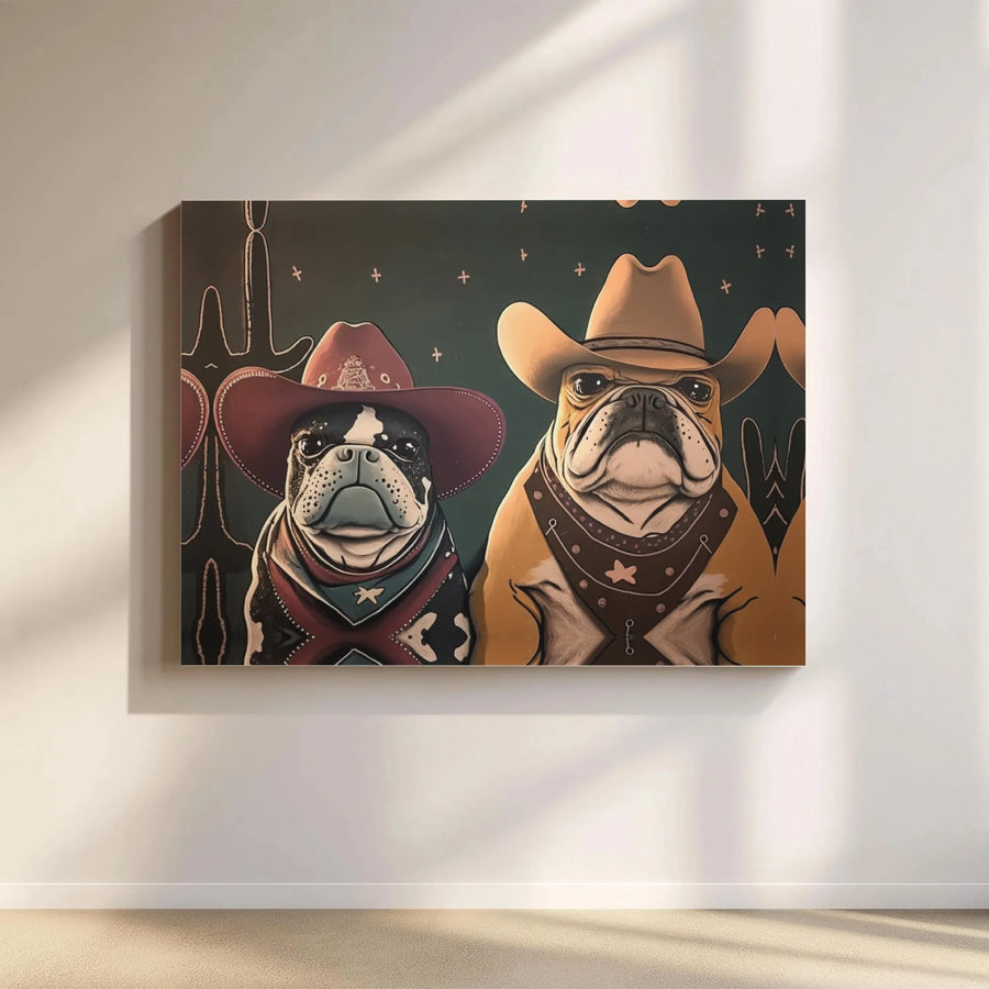 French Bulldog Cowboy Canvas Wall Art | Whimsical Western Dog Portrait | Premium Gallery Wrap Decor | Gift for Dog Lovers & Ranch Decor