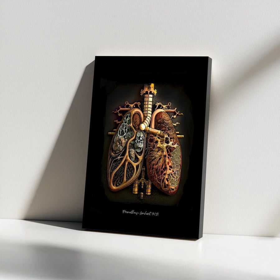 Steampunk Anatomical Lungs Canvas Art | Vintage Biological Skull Illustration | Gallery Wrapped Premium Wall Decor | Medical Professional Office Gift