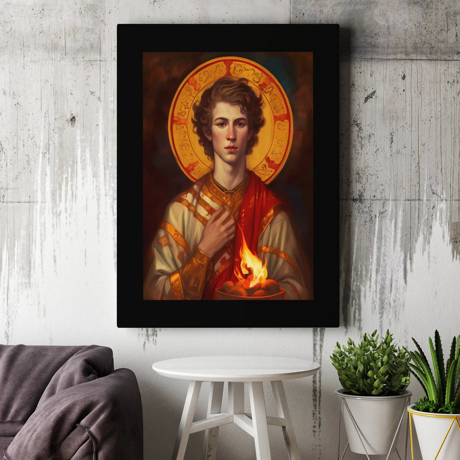 Saint Valentine Wall Art | Renaissance Style Portrait with Halo | Premium 1.25" Thick Gallery Canvas | Christian Home Decor Gift