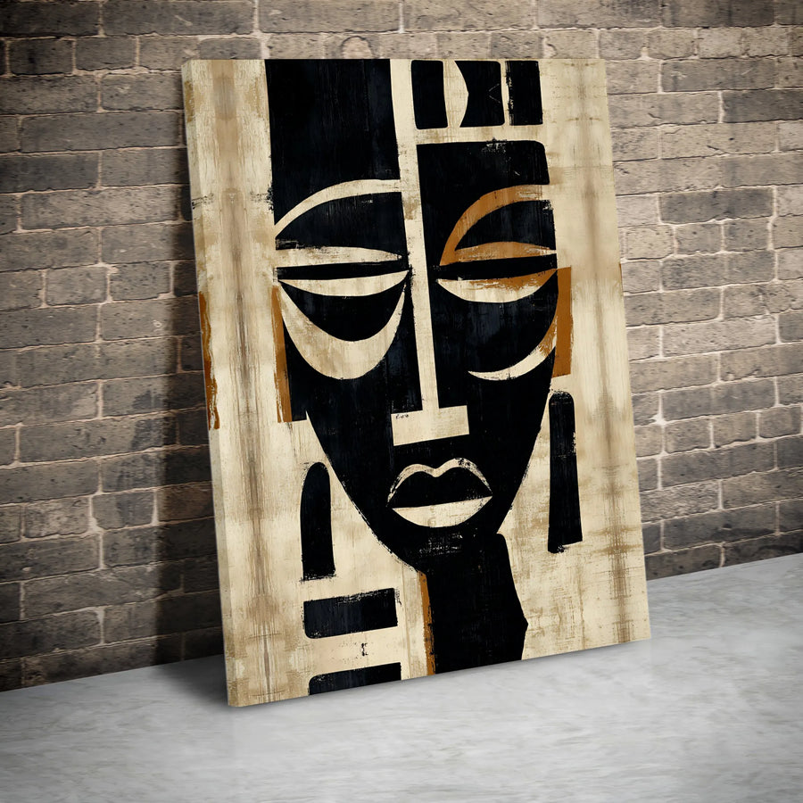 African Mask Canvas Wall Art | Abstract Cubist Face Portrait | Premium 1.25" Thick Gallery Wrap | Collector's Gift for Modern Home Decor