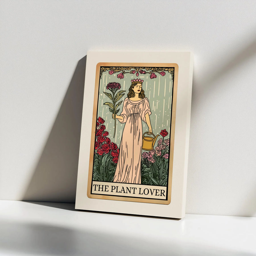 The Plant Lover Tarot Card Canvas Wall Art | Botanical Art Nouveau Print | Premium Gallery Wrap Decor | Gift for Plant Moms & Gardeners