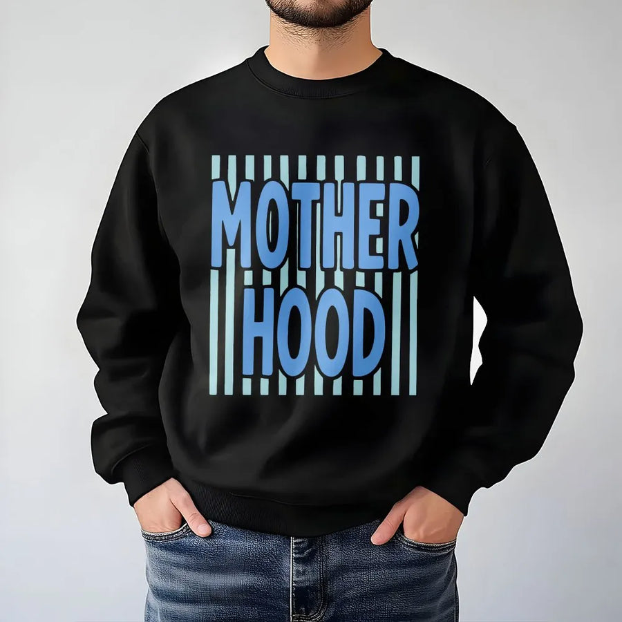 Motherhood Sweatshirt | Preppy Striped Graphic Crewneck | Soft Cotton Blend | Unique Mother's Day Gift For New Mom