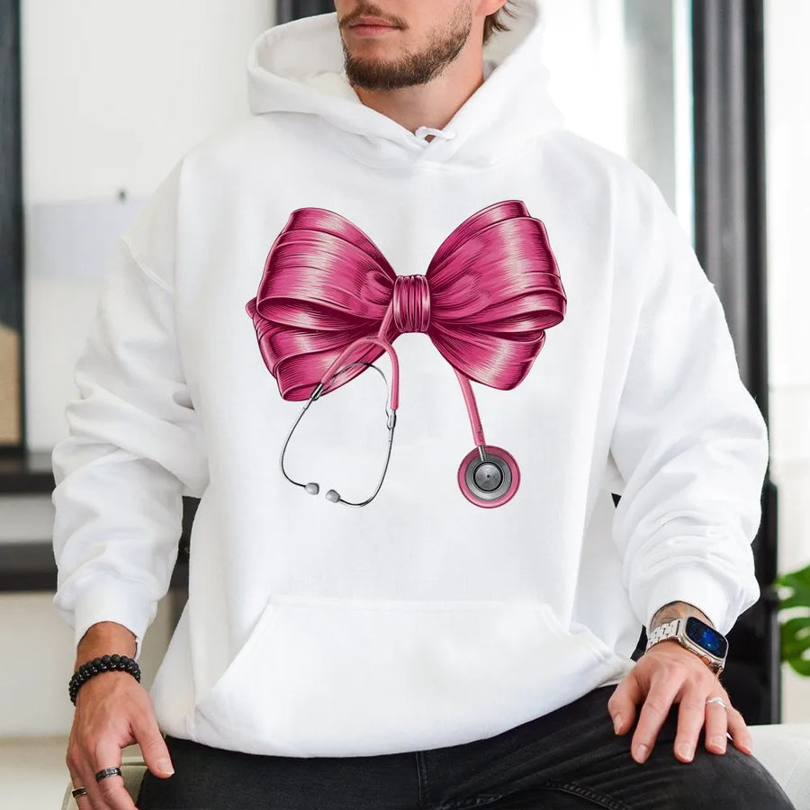 Nurse Stethoscope Bow Hoodie | Coquette Aesthetic Medical Design | Premium Cotton Blend | Gift for Nursing Student and Healthcare Worker