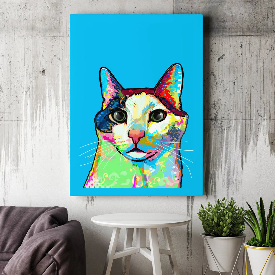 Colorful Pop Art Cat Canvas Wall Art | Vibrant Psychedelic Feline Portrait | Premium Gallery Wrap Print | Modern Home Decor Gift for Cat Lovers