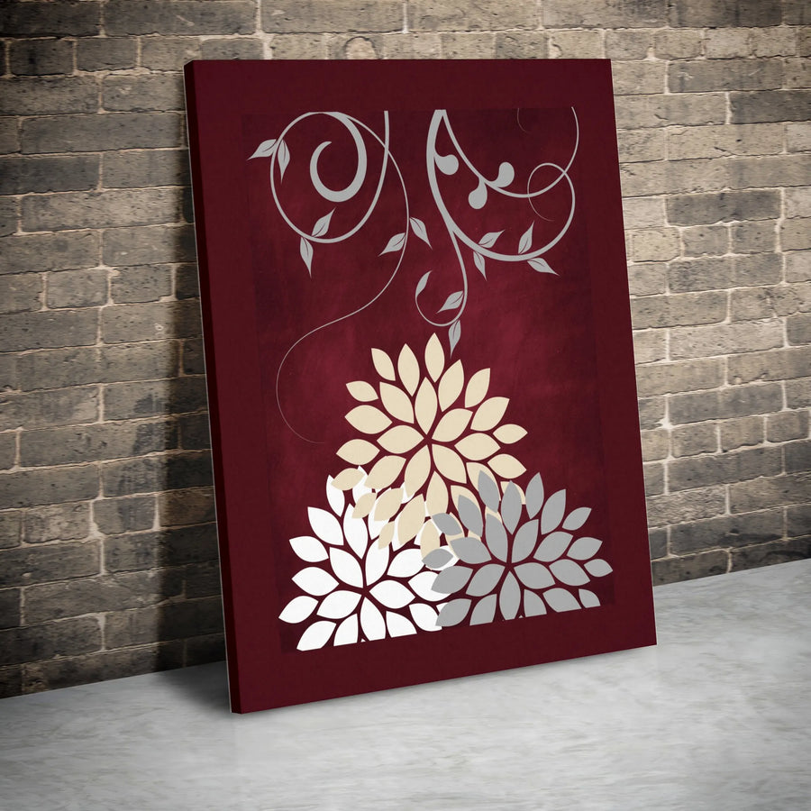 Abstract Floral Canvas Wall Art | Modern Botanical Print with Silver Vines | Thick Gallery Wrap Canvas | Elegant Home Office Living Room Decor Gift