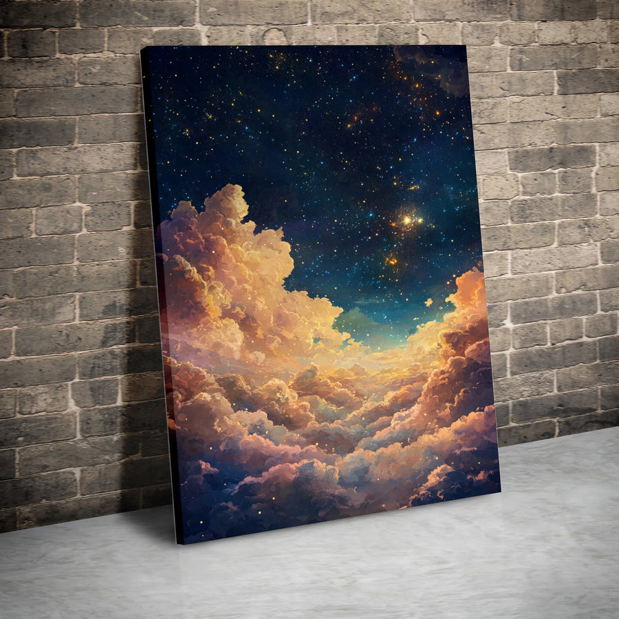 Celestial Starry Night Sky Canvas Wall Art | Glowing Clouds Galaxy Print | Premium Gallery Wrapped Decor | Dreamy Cosmic Home Office Gift