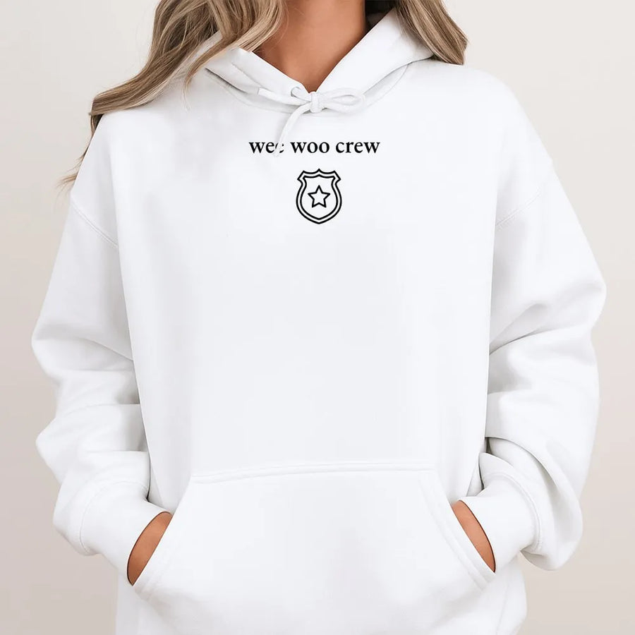 Wee Woo Crew Hoodie | Funny Police Badge Sweatshirt | Premium Cotton Blend | Gift for Law Enforcement Officer, Police Wife & Supporters