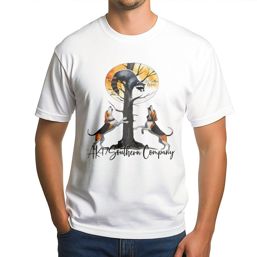Coonhound Hunting T-Shirt | Treeing Hound Graphic Design | Premium Cotton Apparel | Gift for Hunter and Dog Lover