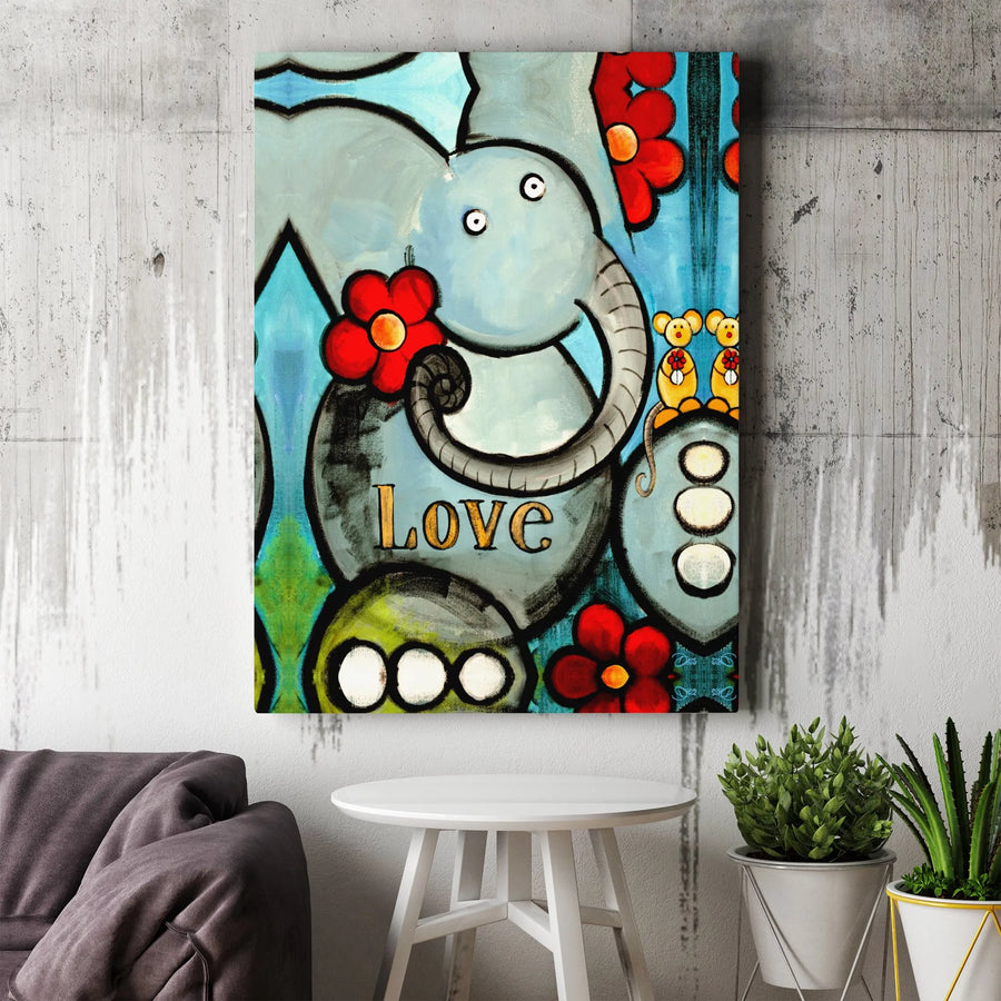 Whimsical Elephant Canvas Wall Art | Love Animal Nursery Decor | Premium Gallery Wrap Print | Cute Gift For Kids Room