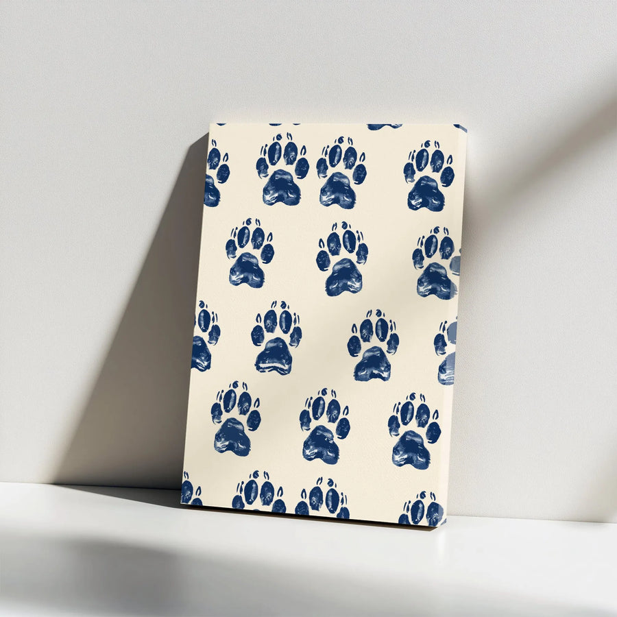 Dog Paw Print Canvas Wall Art | Navy Blue Animal Pattern Decor | Premium Gallery Wrap Canvas | Pet Lover Home Decor Gift