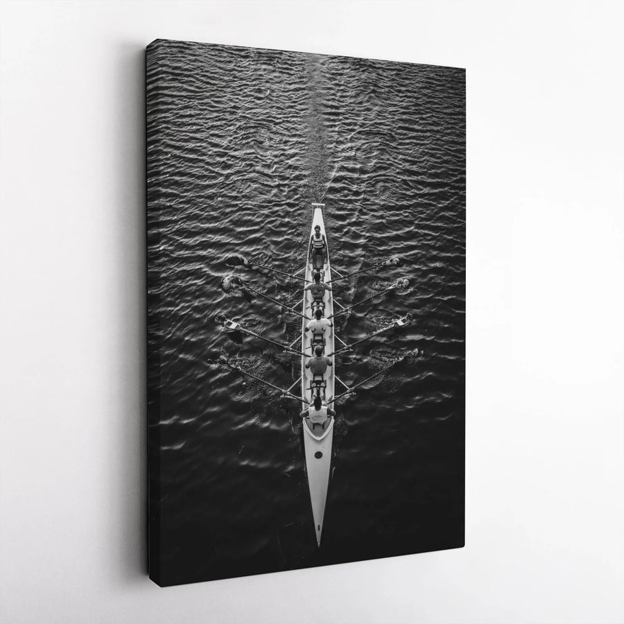 Rowing Team Wall Art | Black and White Aerial Sports Photography | Gallery-Wrapped Canvas Print | Perfect Gift for Rower or Coach