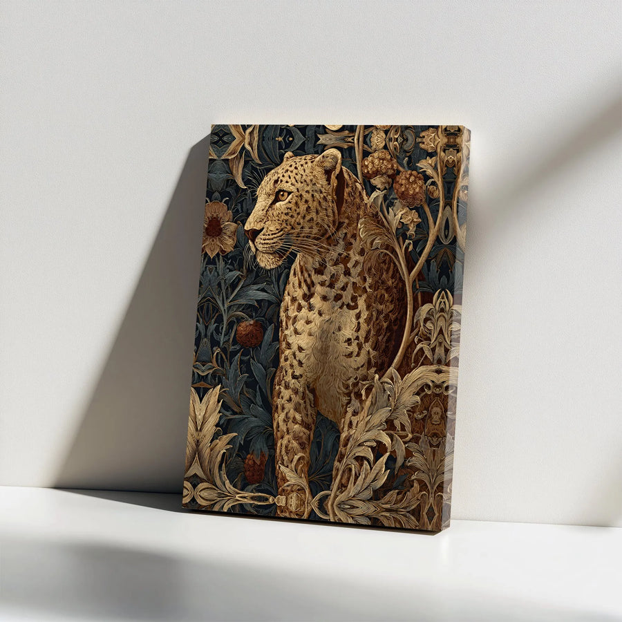 Leopard Canvas Wall Art | Vintage Floral Illustration | Premium Gallery Wrapped Canvas | Moody Botanical Home Decor Gift