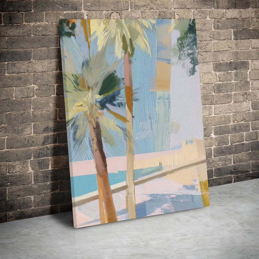 Abstract Palm Tree Canvas Art | Coastal Beach Landscape Painting | 1.25 Inch Gallery Wrap Wall Decor | Modern Minimalist Home Office Gift