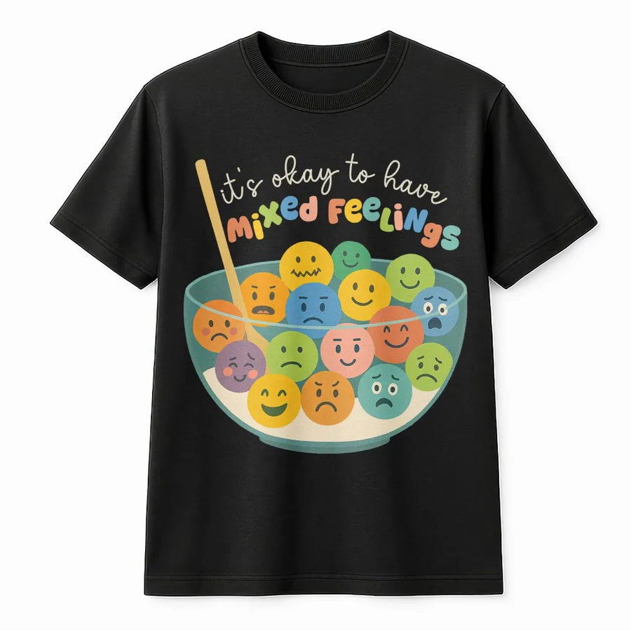 Mixed Feelings Mental Health Shirt | Emotions Cereal Bowl Graphic Tee | Premium Cotton | Gift for Counselor, Teacher, Therapist