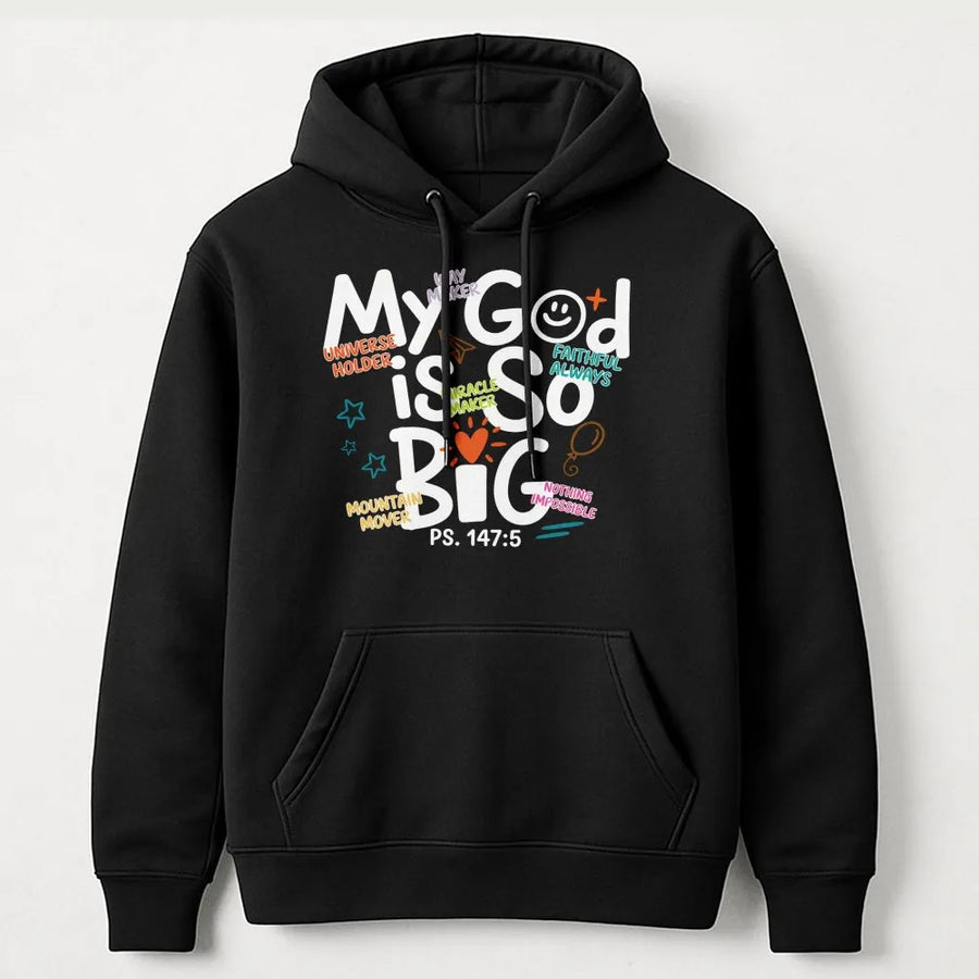 My God Is So Big Hoodie | Psalm 147:5 Christian Bible Verse | Premium Cotton Blend Faith Pullover | Gift for Religious Women Men Youth