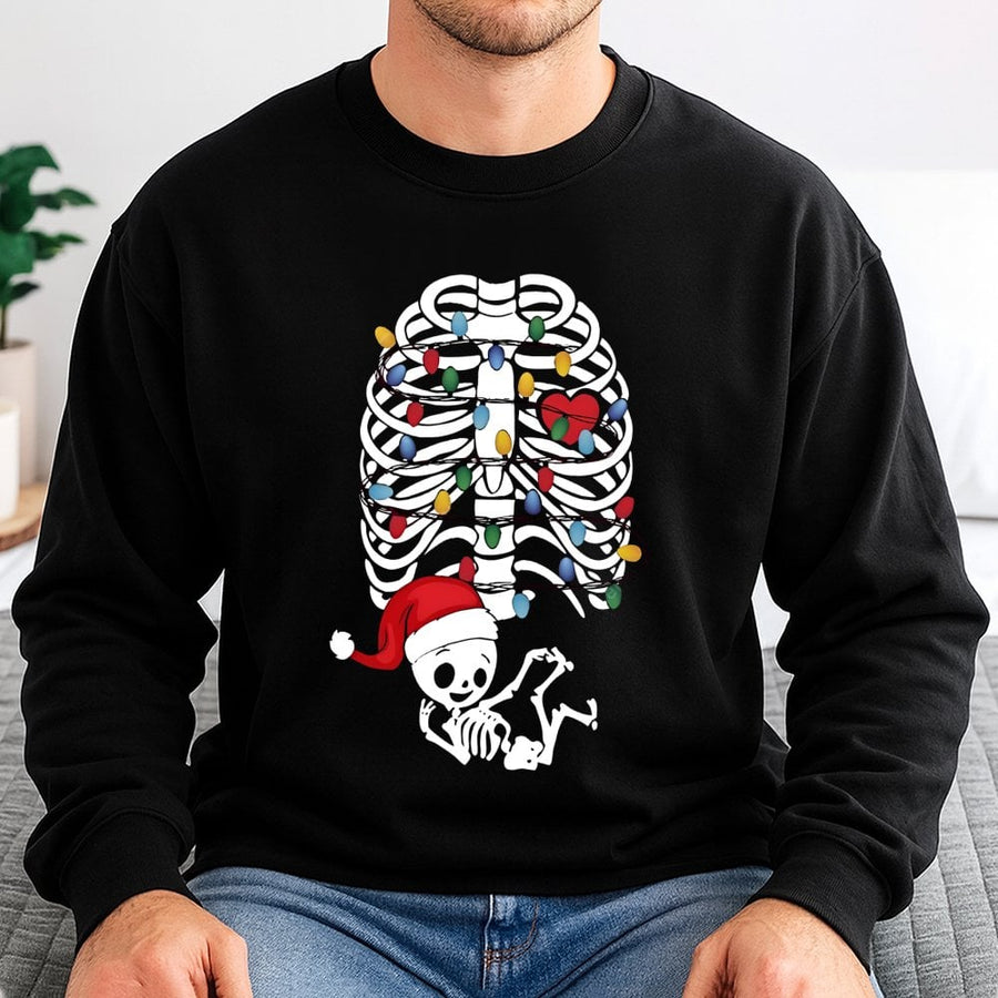 Christmas Pregnancy Sweatshirt | Cute Skeleton Baby & Lights Graphic | Premium Cotton Blend | Funny Maternity Christmas Gift for Expectant Mom