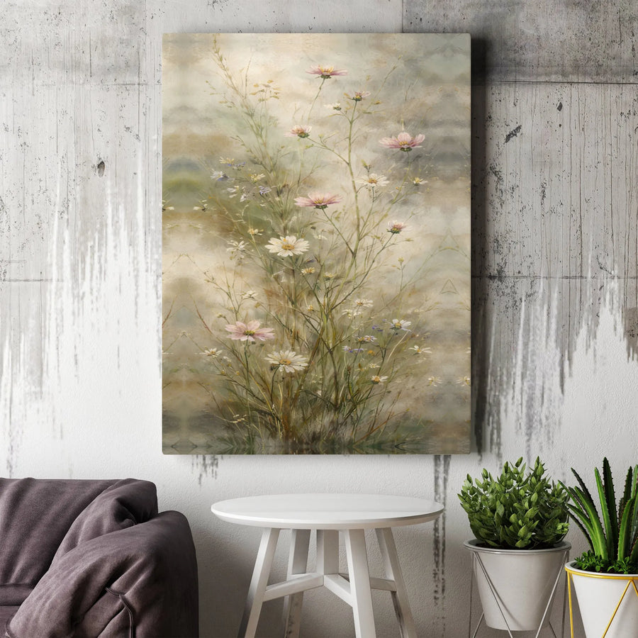 Wildflower Canvas Wall Art | Vintage Botanical Meadow Painting | Premium Gallery Wrapped Canvas Print | Farmhouse Living Room Decor Gift