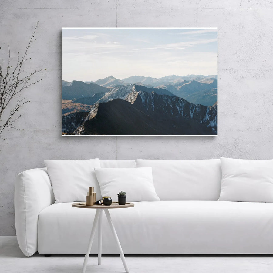 Mountain Landscape Canvas Wall Art | Snow-Capped Peaks Panoramic Print | 1.25 Inch Gallery Wrap | Modern Nature Decor for Living Room Office