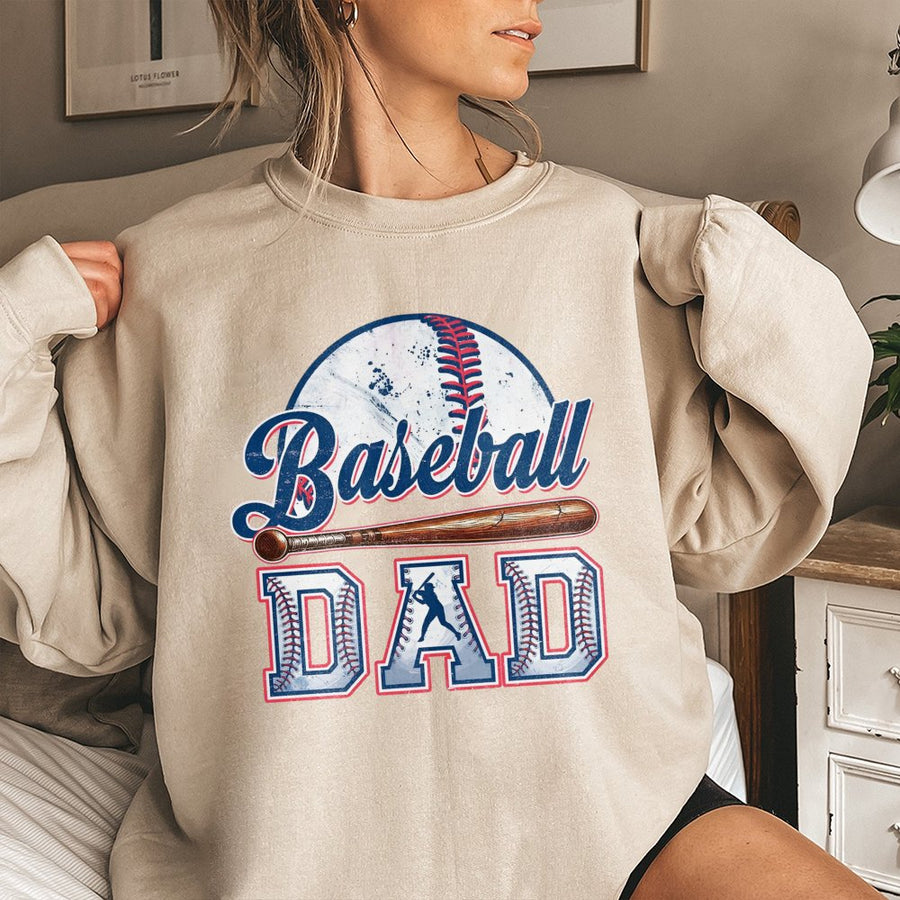 Baseball Dad Sweatshirt | Vintage Sports Graphic Print | Premium Cotton Blend | Gift For Baseball Dad Father's Day 2026 Game Day Apparel