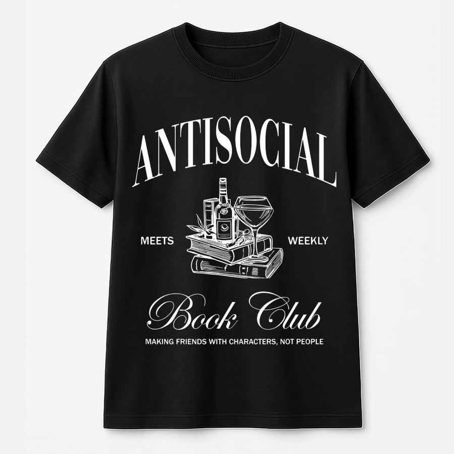 Antisocial Book Club T-Shirt | Funny Reader Graphic Design | 100% Premium Cotton Tee | Gift for Book Lovers and Introverts