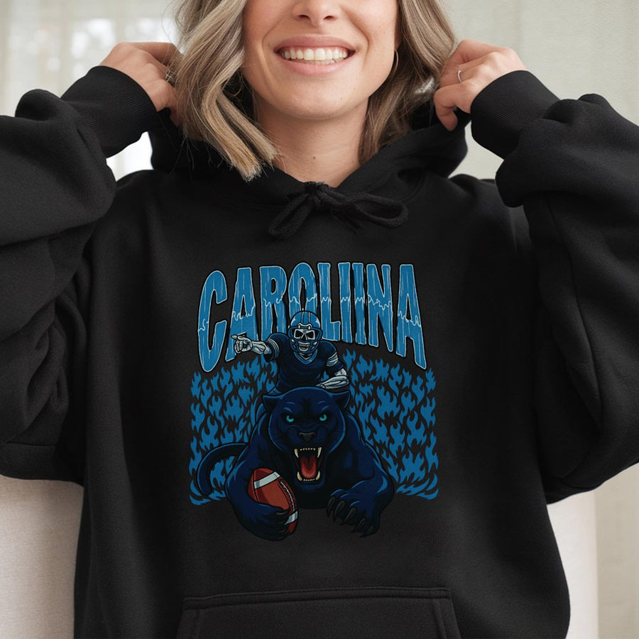 Vintage Carolina Football Hoodie Retro Panthers 90s Old School Game Day Fit Loose Sporty Hoodie Streetwear Man