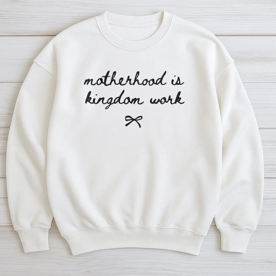 Motherhood is Kingdom Work Shirt | Coquette Christian Mom Tee with Bow | Premium Soft Cotton | Religious Mother's Day Gift