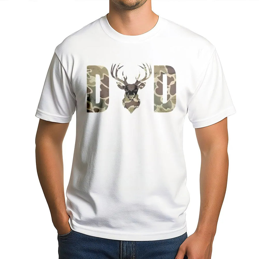Camo Dad Deer T-Shirt | Hunting Theme Graphic | 100% Soft Cotton | Gift for Hunter Dad or Outdoorsman
