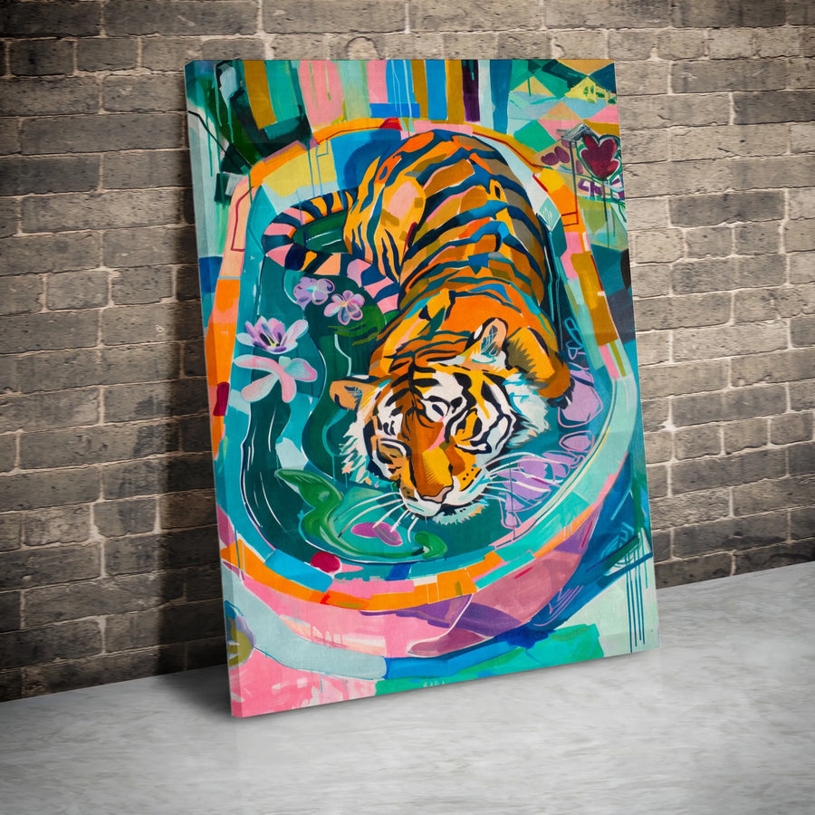 Colorful Tiger Canvas Print | Abstract Floral Jungle Wall Art | Gallery Quality 1.25-inch Profile | Modern Living Room Home Decor Gift