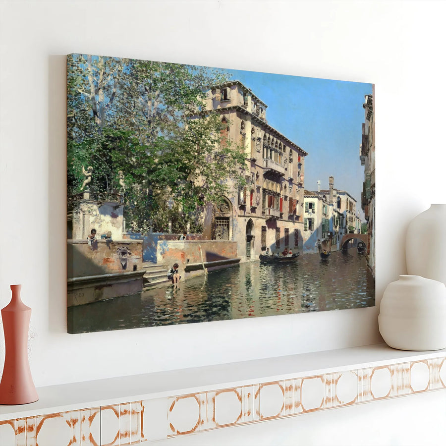 Venice Canal Painting Canvas | Martin Rico y Ortega Print | Premium Stretched Canvas | Collector's European Home Decor Gift