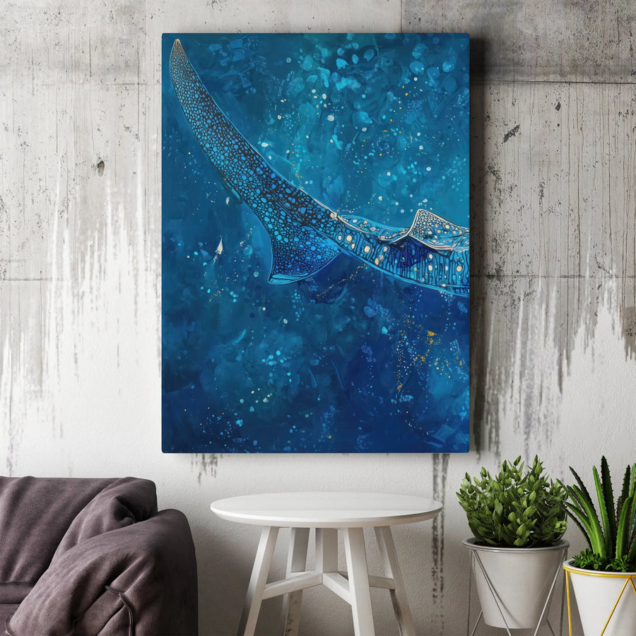 Whale Shark Vertical Canvas | Abstract Deep Ocean Painting Print | Premium Gallery Wrapped Wall Art | Coastal Home Decor Collector's Gift